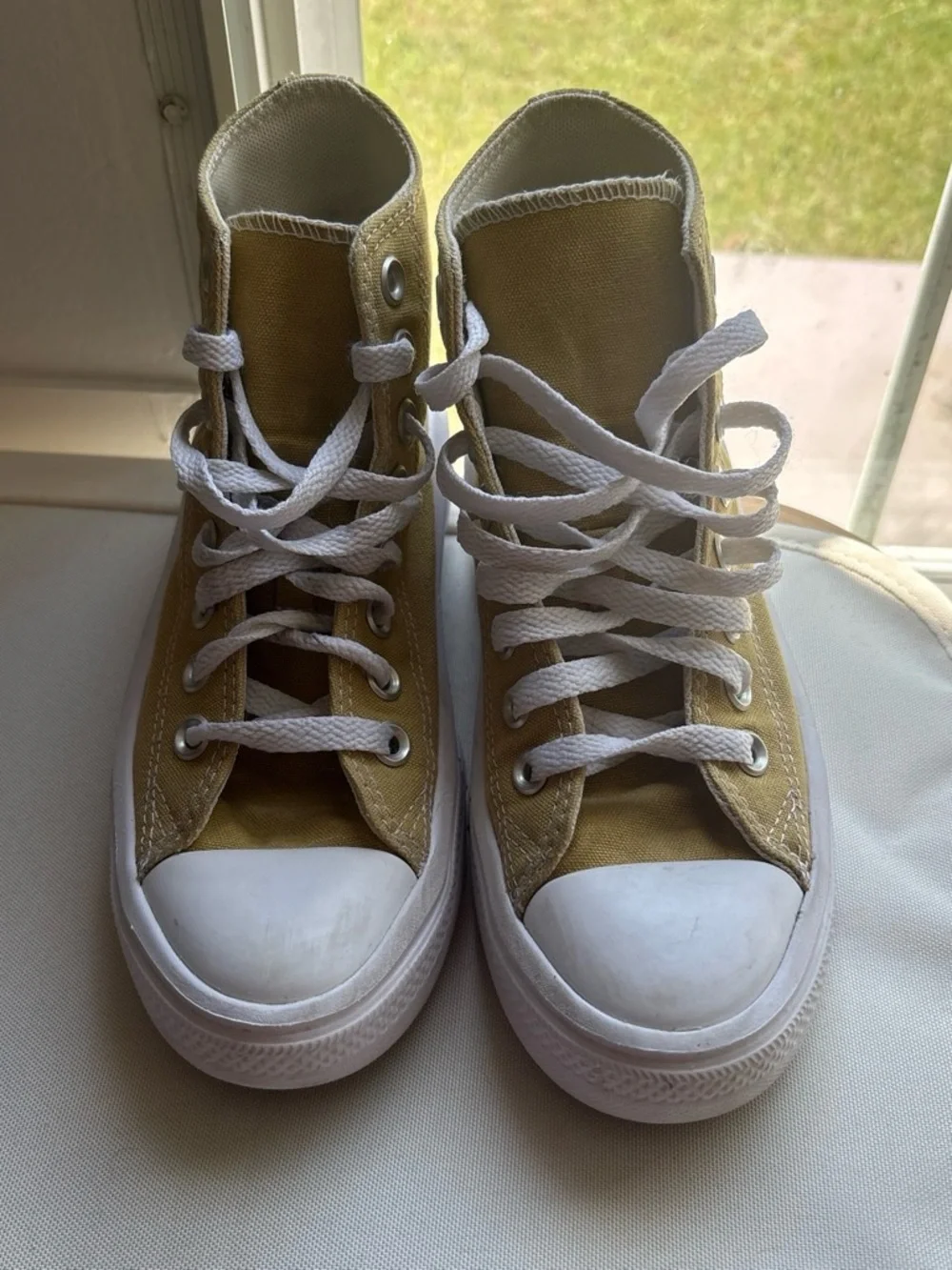 Converse High-Top Sneakers in Mustard Yellow and White